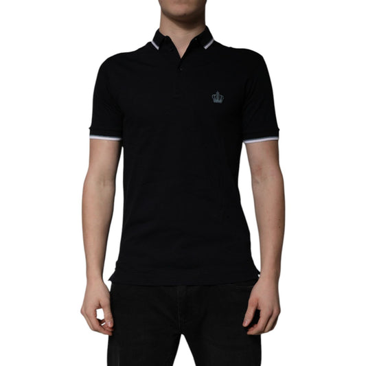 Dolce & Gabbana Black Cotton Crown Collared Polo T-shirt Dolce & Gabbana Rosy Brown