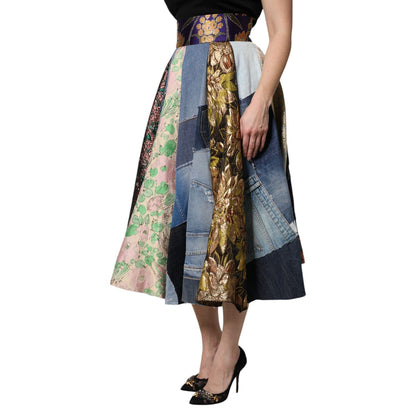 Dolce & Gabbana Multicolor Patchwork High Waisted Midi Skirt