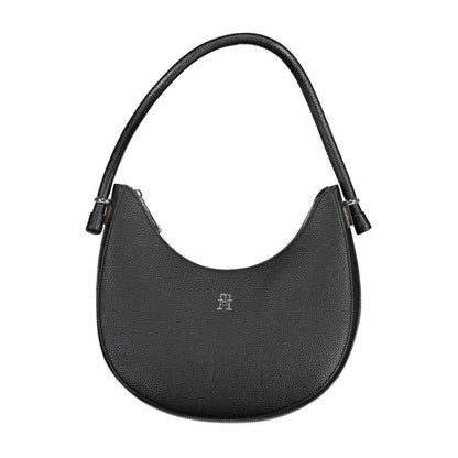 Tommy Hilfiger Black Polyethylene Handbag with shoulder handle and zip closure, featuring logo design.