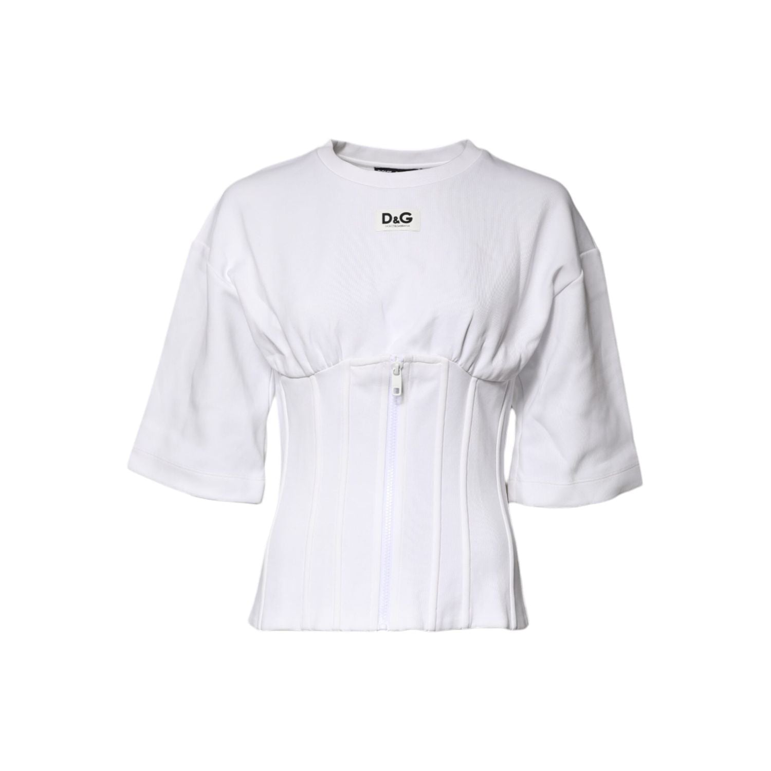 Dolce & Gabbana White Cotton Blend 3/4 Sleeves Blouse Top