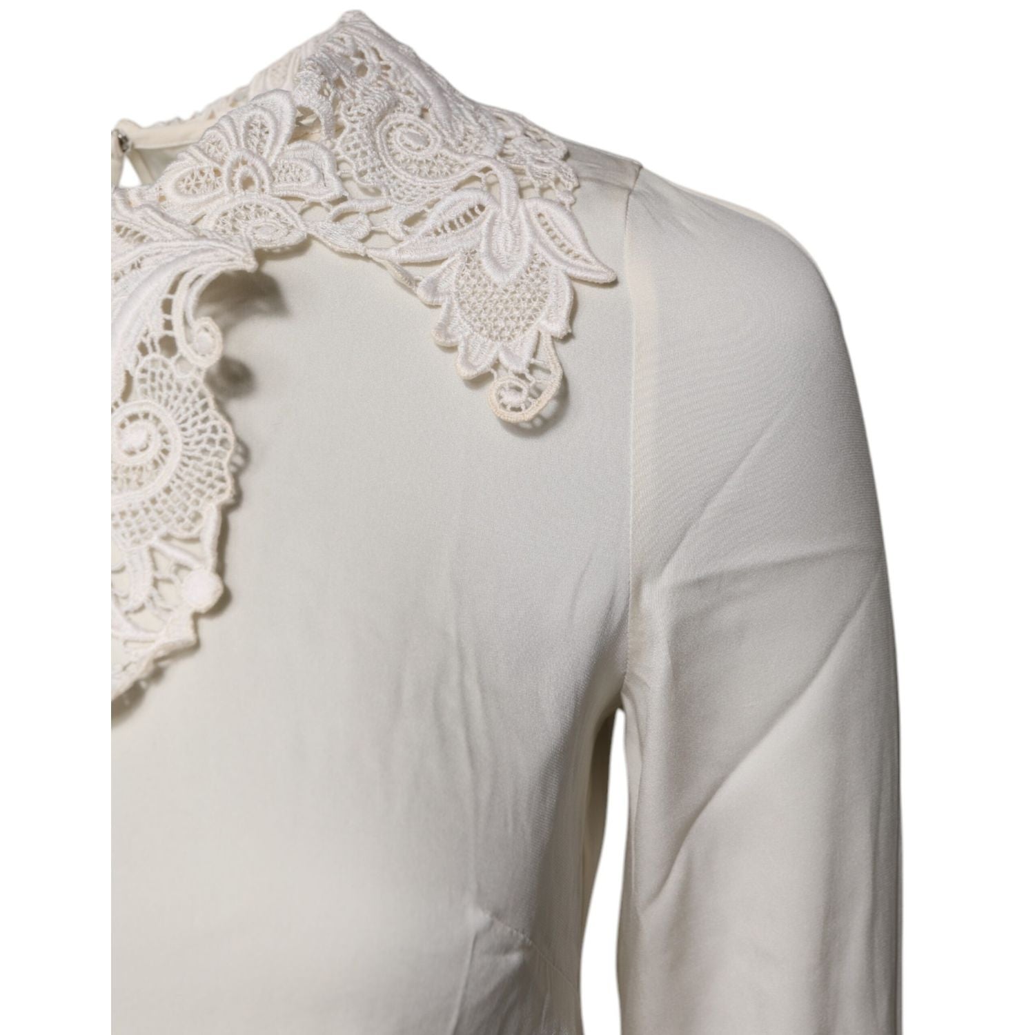 Dolce & Gabbana Cream Floral Lace Long Sleeves Blouse Top