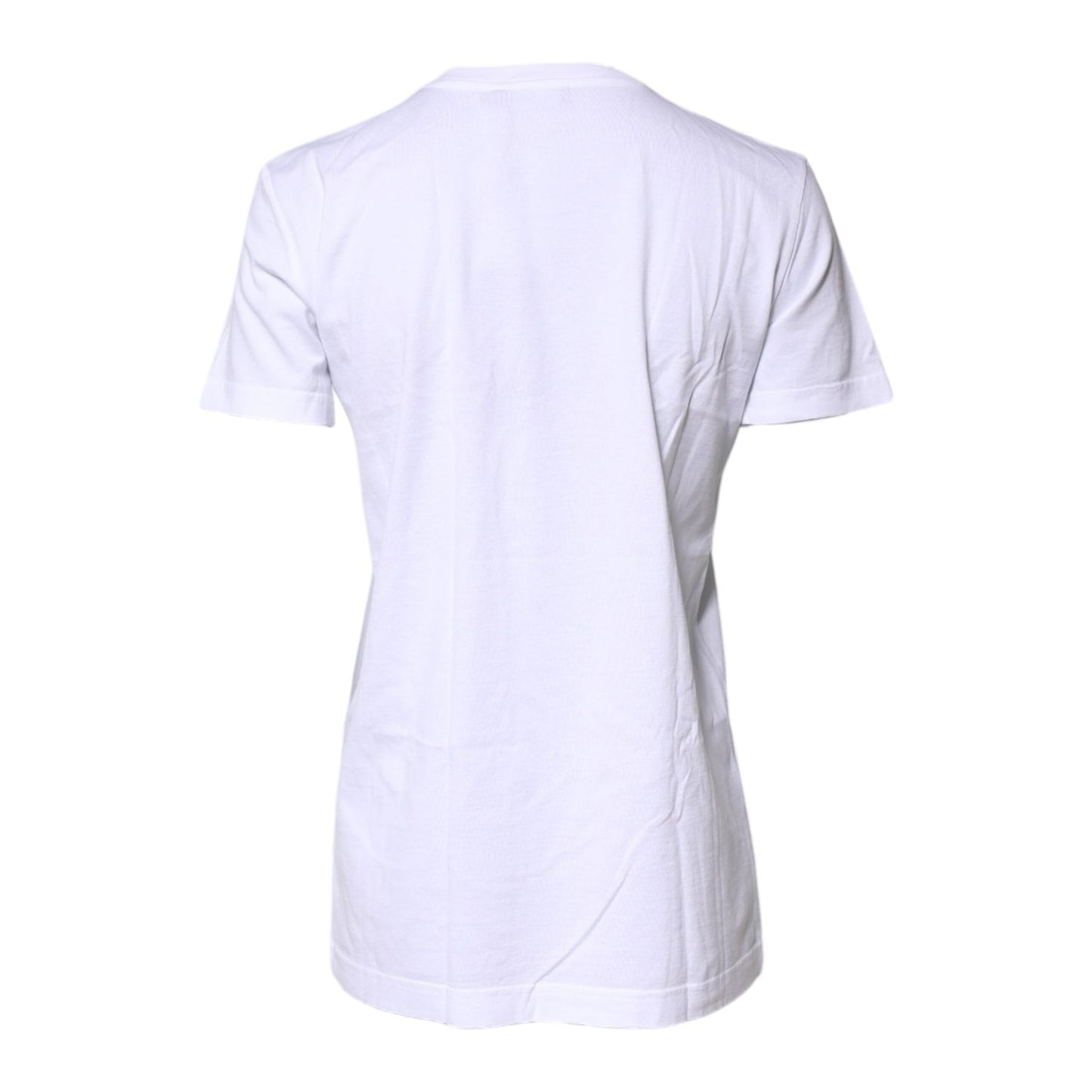 Dolce & Gabbana White Cotton Printed Round Neck Top T-shirt