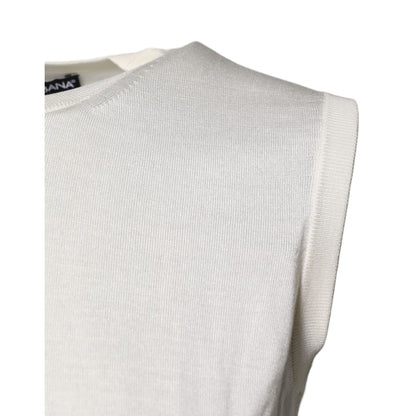 Dolce & Gabbana Cream Sleeveless Silk Round Neck Tank Top