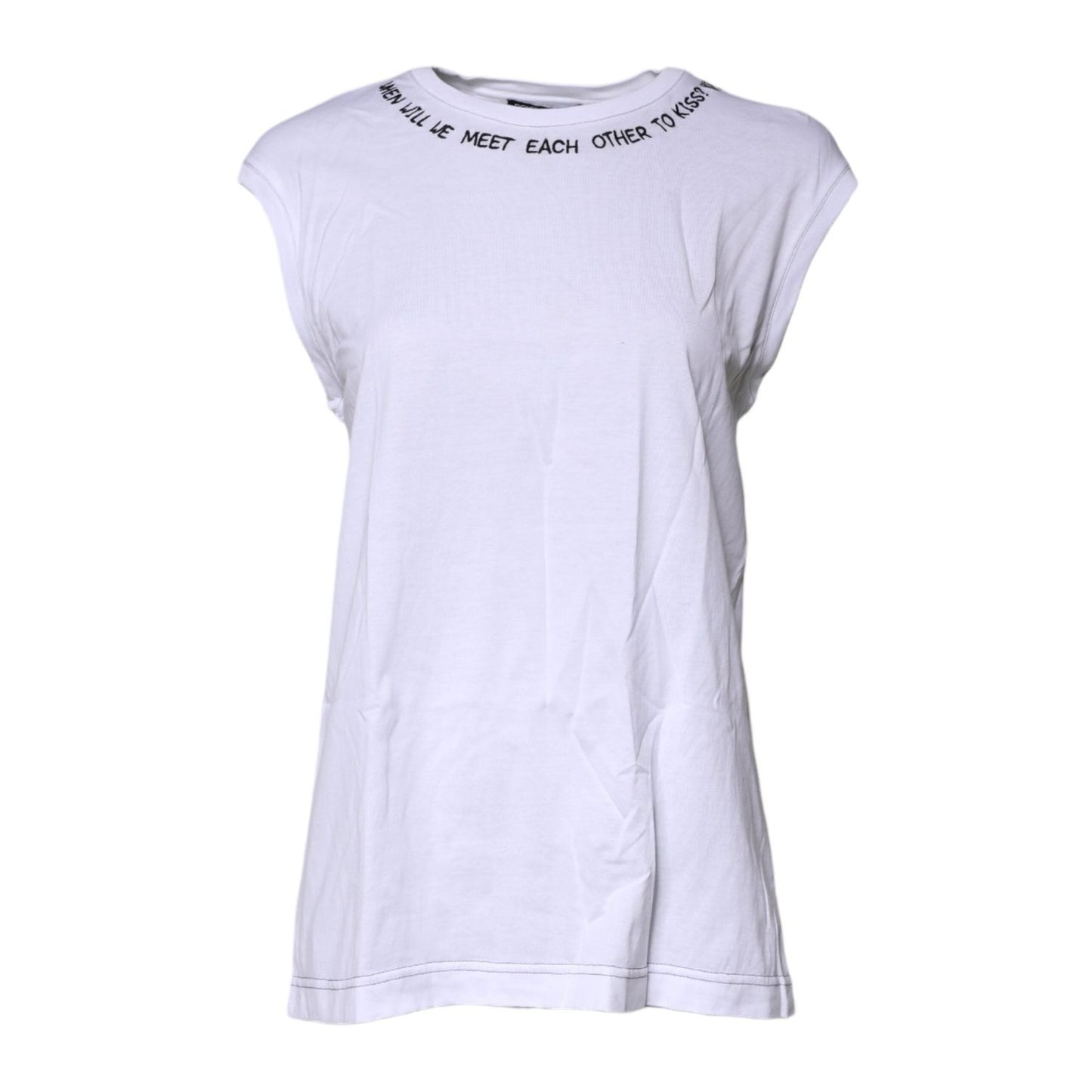 Dolce & Gabbana White Cotton Sleeveless Printed Tank T-shirt