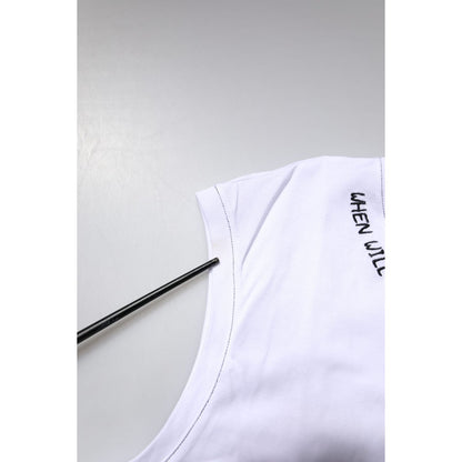Dolce & Gabbana White Cotton Sleeveless Printed Tank T-shirt