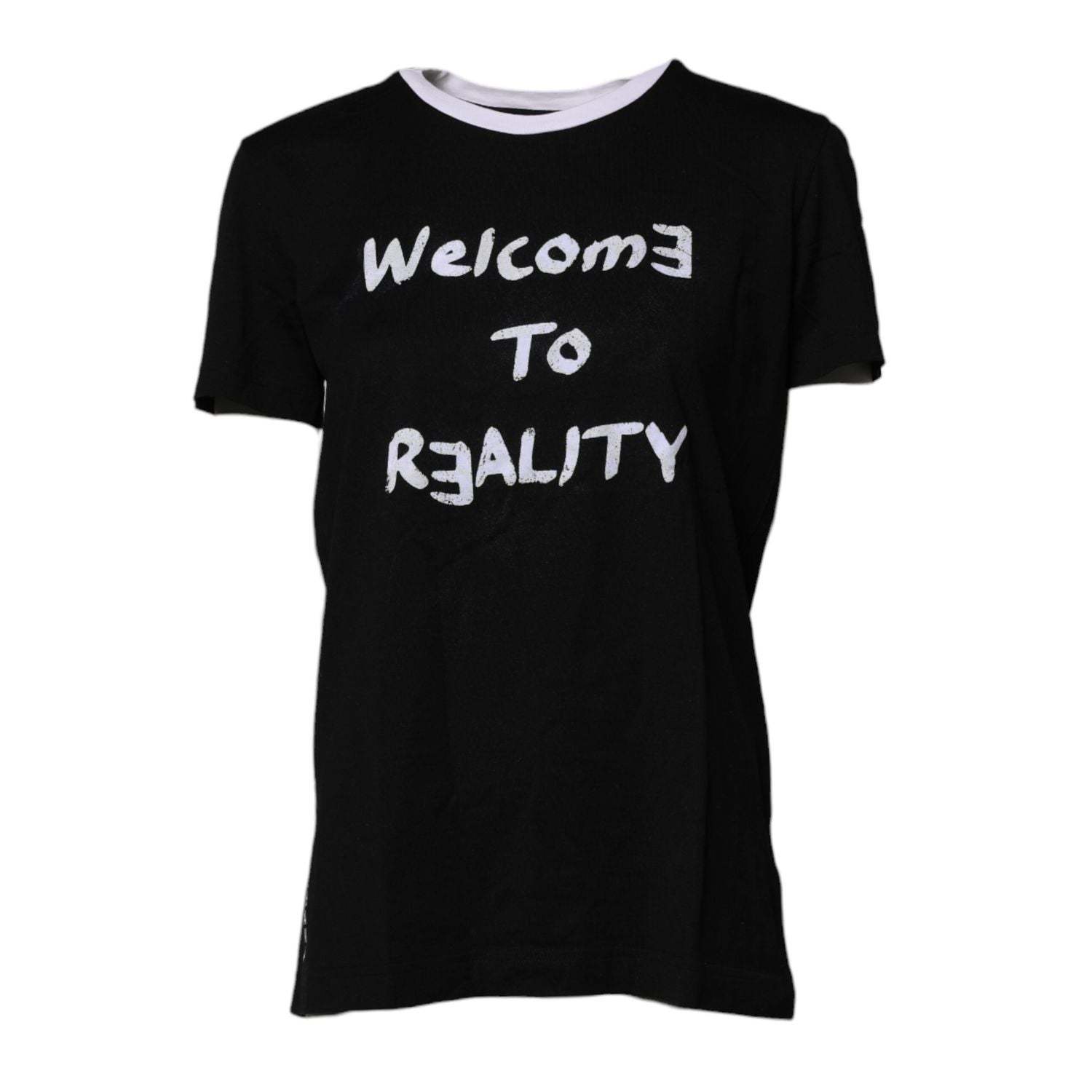 Dolce & Gabbana Black Printed Round Neck Top Cotton T-shirt