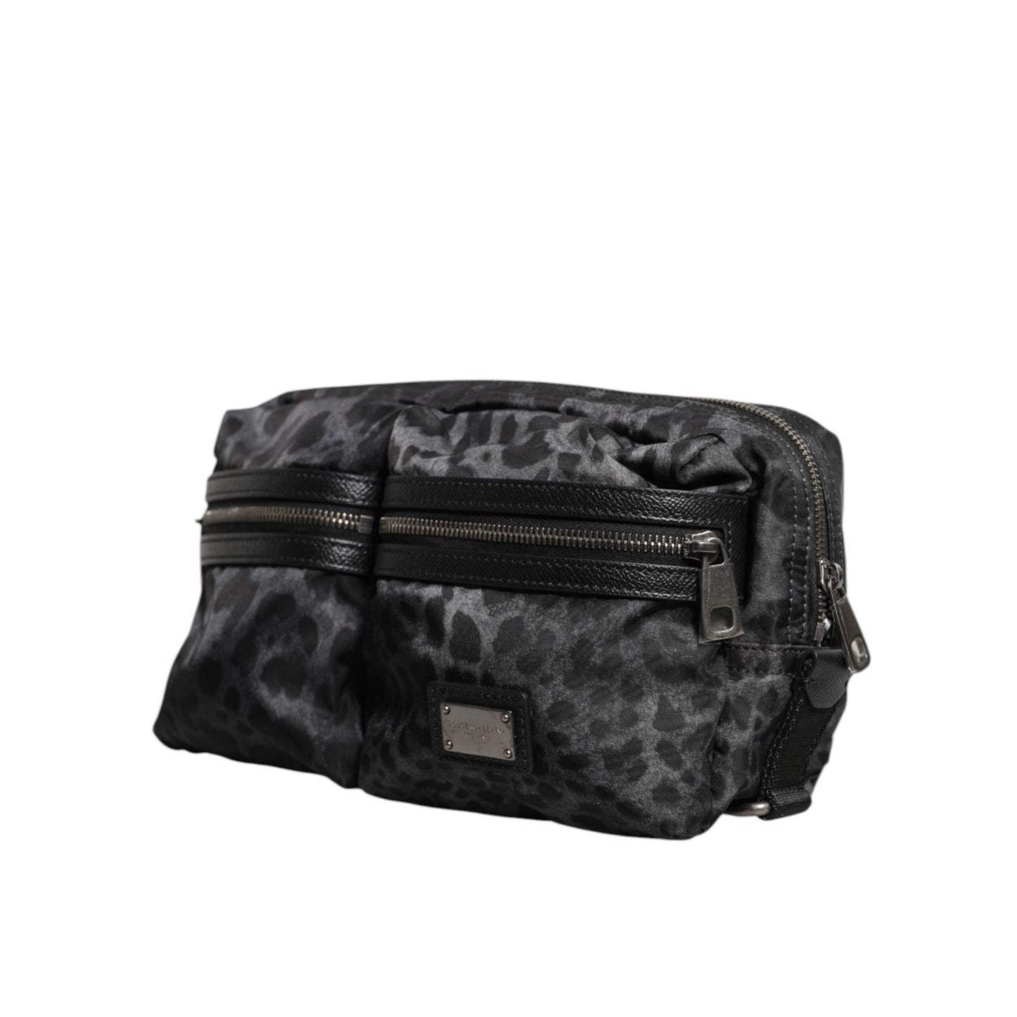 Dolce & Gabbana Black Gray Leopard DG Logo Belt Waist Fanny Pack Bag