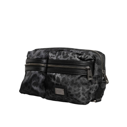 Dolce & Gabbana Black Gray Leopard DG Logo Belt Waist Fanny Pack Bag