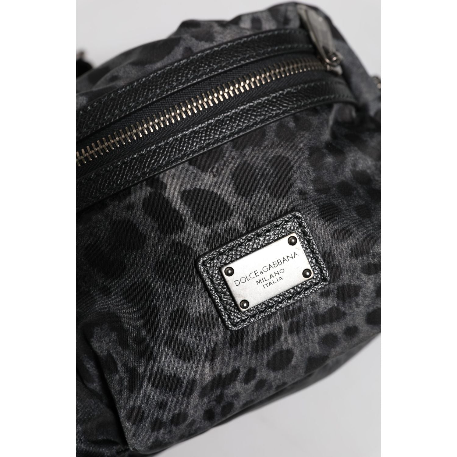 Dolce & Gabbana Black Gray Leopard DG Logo Belt Waist Fanny Pack Bag