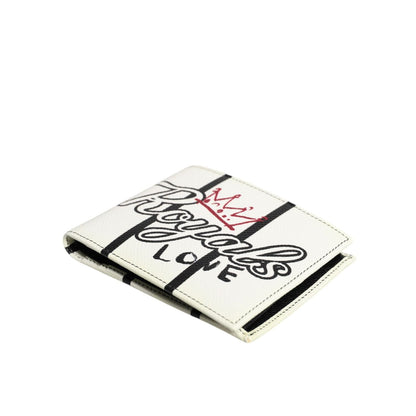 Dolce & Gabbana White Leather DG Crown Royals Bifold Card Holder Wallet