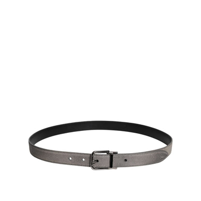 Dolce & Gabbana Gray Leather Silver Tone Metal Buckle Belt