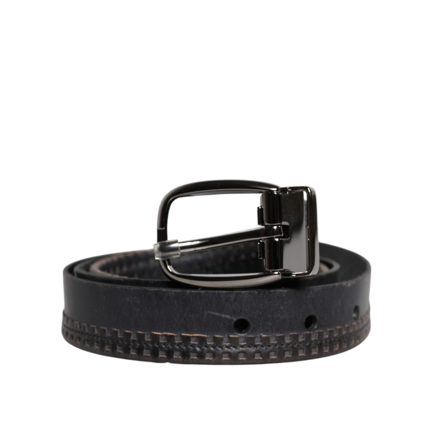 Dolce & Gabbana Black Leather Silver Tone Metal Buckle Belt