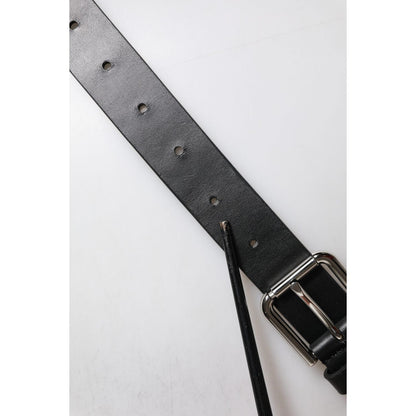 Dolce & Gabbana Black Leather Classic Metal Logo Buckle Belt