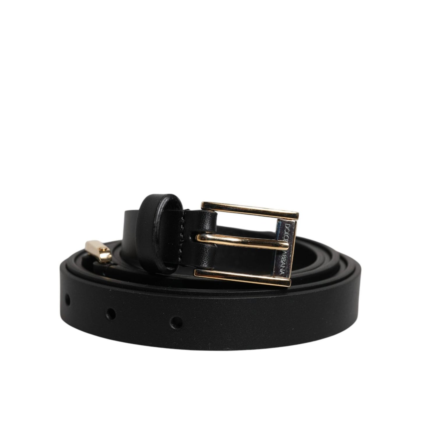 Dolce & Gabbana Black Calfskin Classic Metal Logo Buckle Belt