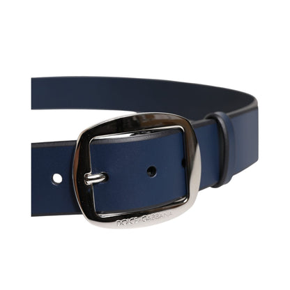 Dolce & Gabbana Blue Calf Leather Classic Metal Buckle Belt