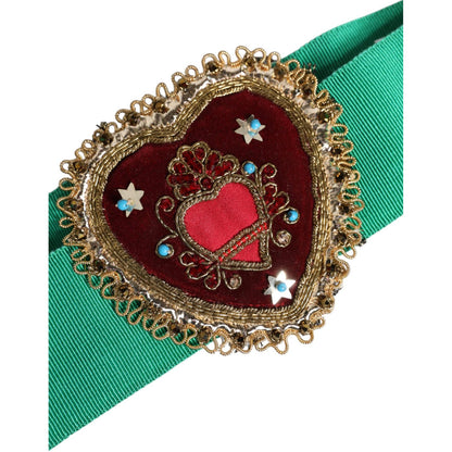 Dolce & Gabbana Green Stretch Wide Waist Heart Embellished Belt