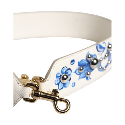 Dolce & Gabbana White Blue Floral Leather Stud Shoulder Strap