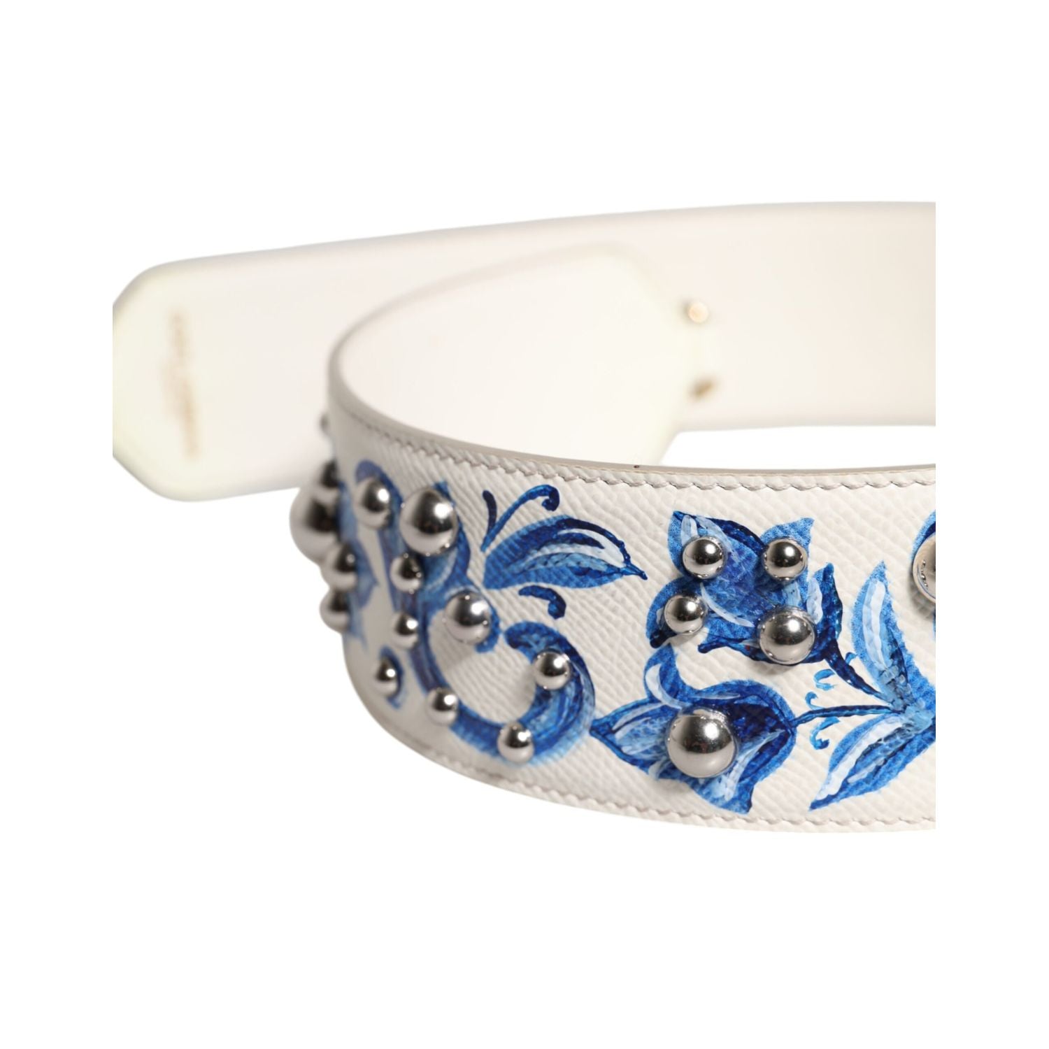Dolce & Gabbana White Blue Floral Leather Stud Shoulder Strap