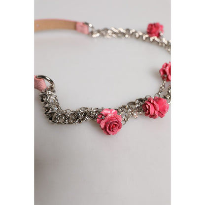 Dolce & Gabbana Pink Embelished Roses Textured Leather Belt