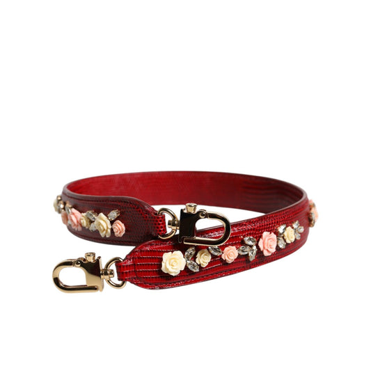 Dolce & Gabbana Red Leather Floral Embellish Bag Shoulder Strap