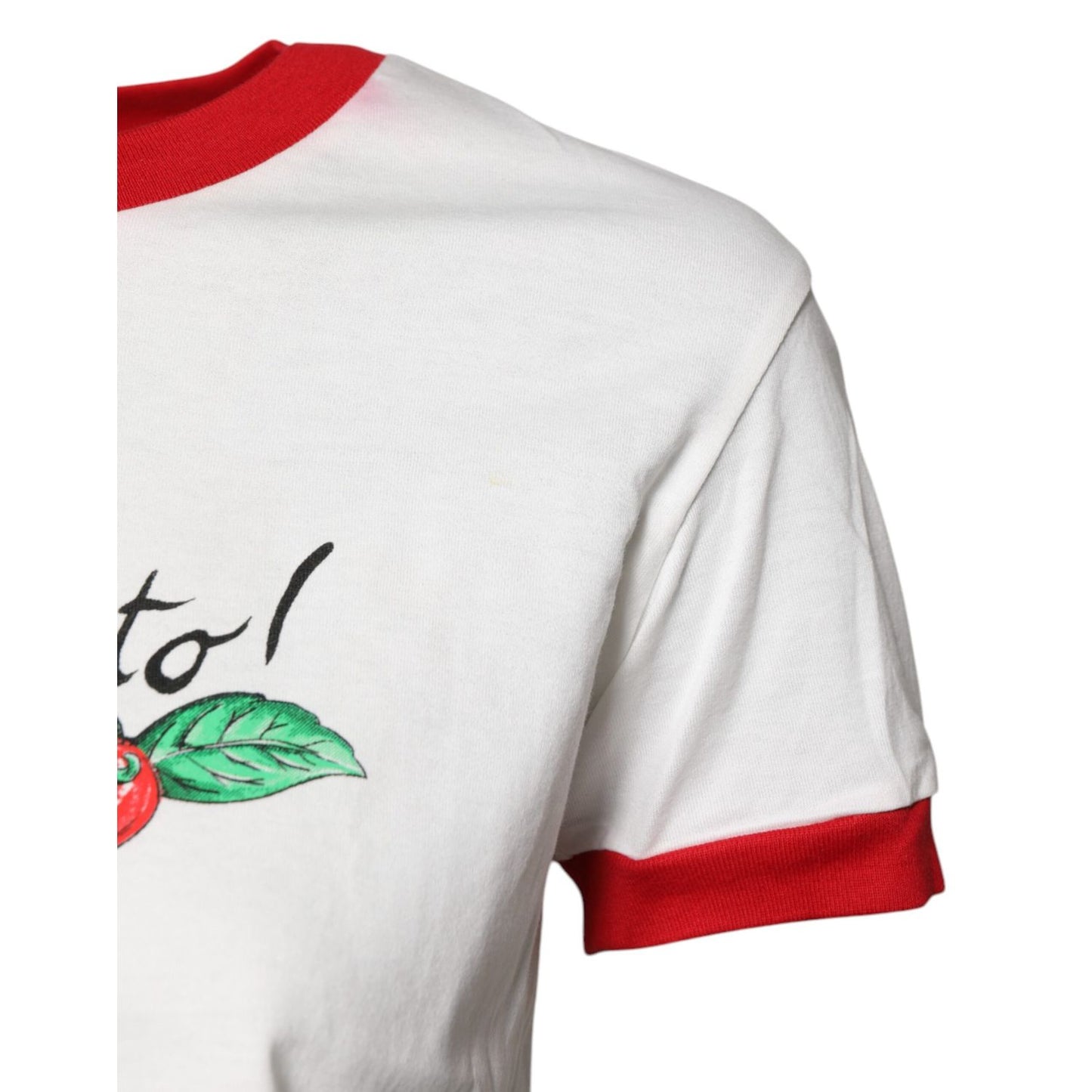 Dolce & Gabbana White Printed Round Neck Cropped Top T-shirt