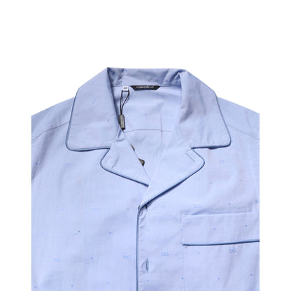 Dolce & Gabbana Light Blue DG Logo Cotton Men Pajama Set Sleepwear