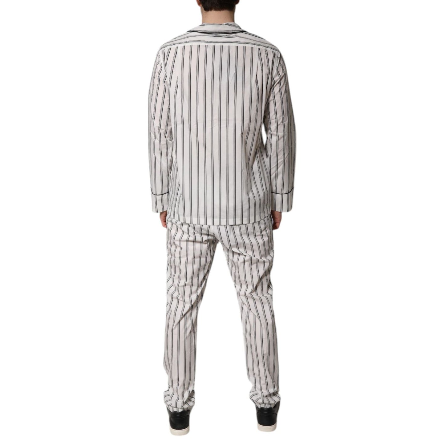 Dolce & Gabbana White Black Stripes Cotton Men Pajama Set Sleepwear
