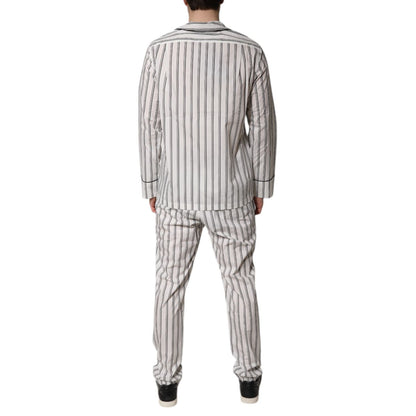 Dolce & Gabbana White Black Stripes Cotton Men Pajama Set Sleepwear