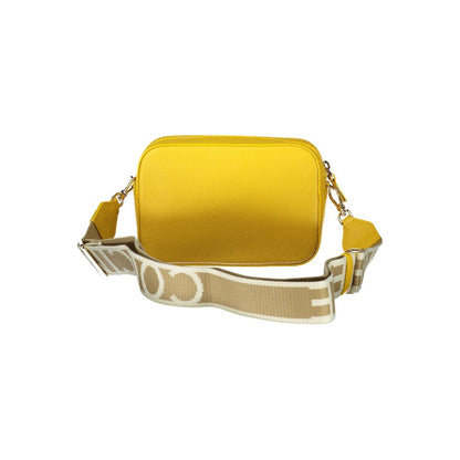 Coccinelle Yellow Leather Women Handbag with detachable strap for versatile style, made from luxury leather for a chic fashion statement.
