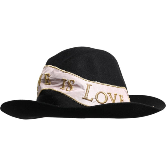 Dolce & Gabbana Black Logo Embroidered Women Wide Brim Hat