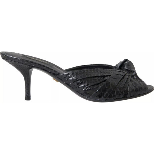Dolce & Gabbana Black Python Leather Heels Slides Shoes Dolce & Gabbana Dark Slate Gray