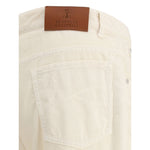 Back view of Brunello Cucinelli Corduroy Pants with logoed leather patch on waistband.