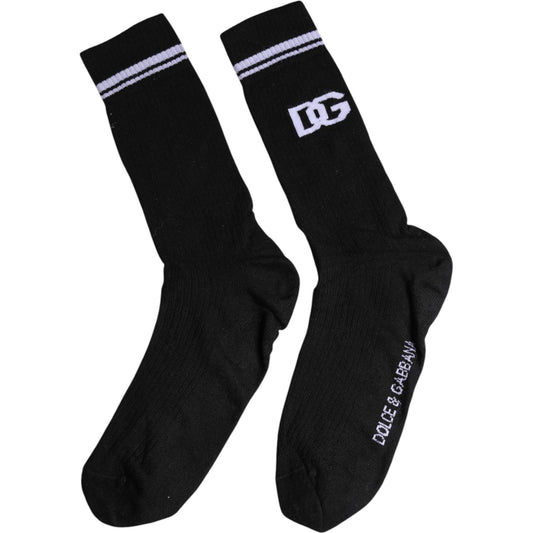 Dolce & Gabbana Black Cotton Logo Mid Calf Men Socks Dolce & Gabbana Black