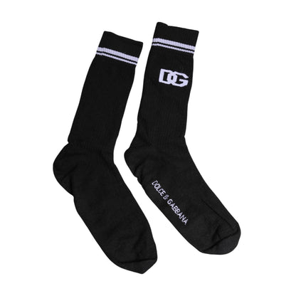 Dolce & Gabbana Black Cotton Logo Mid Calf Men Socks