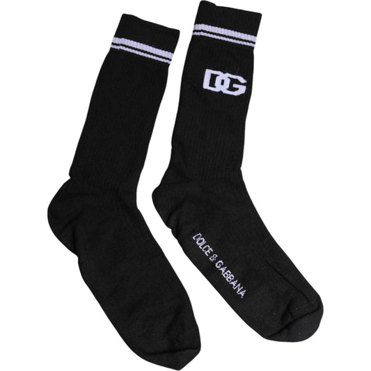 Dolce & Gabbana Black Cotton Logo Mid Calf Men Socks Dolce & Gabbana Black