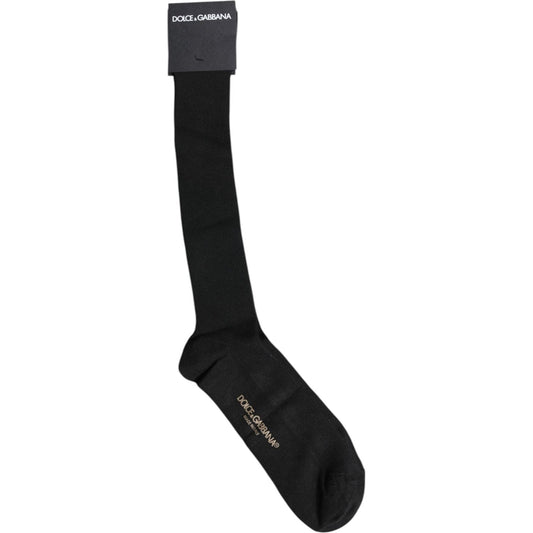 Dolce & Gabbana Black Viscose Logo Over The Calf Socks Dolce & Gabbana Black