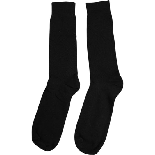 Dolce & Gabbana Black Solid Cotton Mid Calf Men Socks Dolce & Gabbana Black