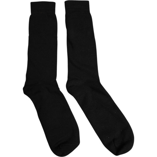 Dolce & Gabbana Black Solid Cotton Mid Calf Men Socks Dolce & Gabbana Black