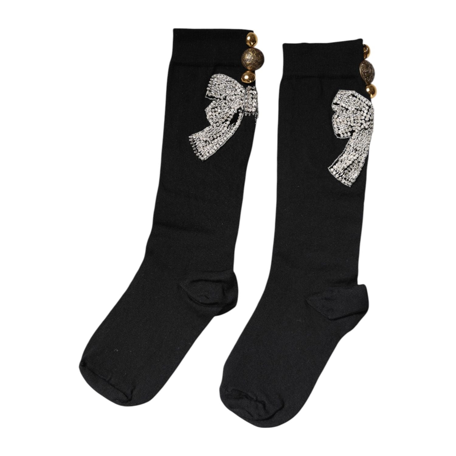 Dolce & Gabbana Black Knit Floral Crystal Embellishment Socks