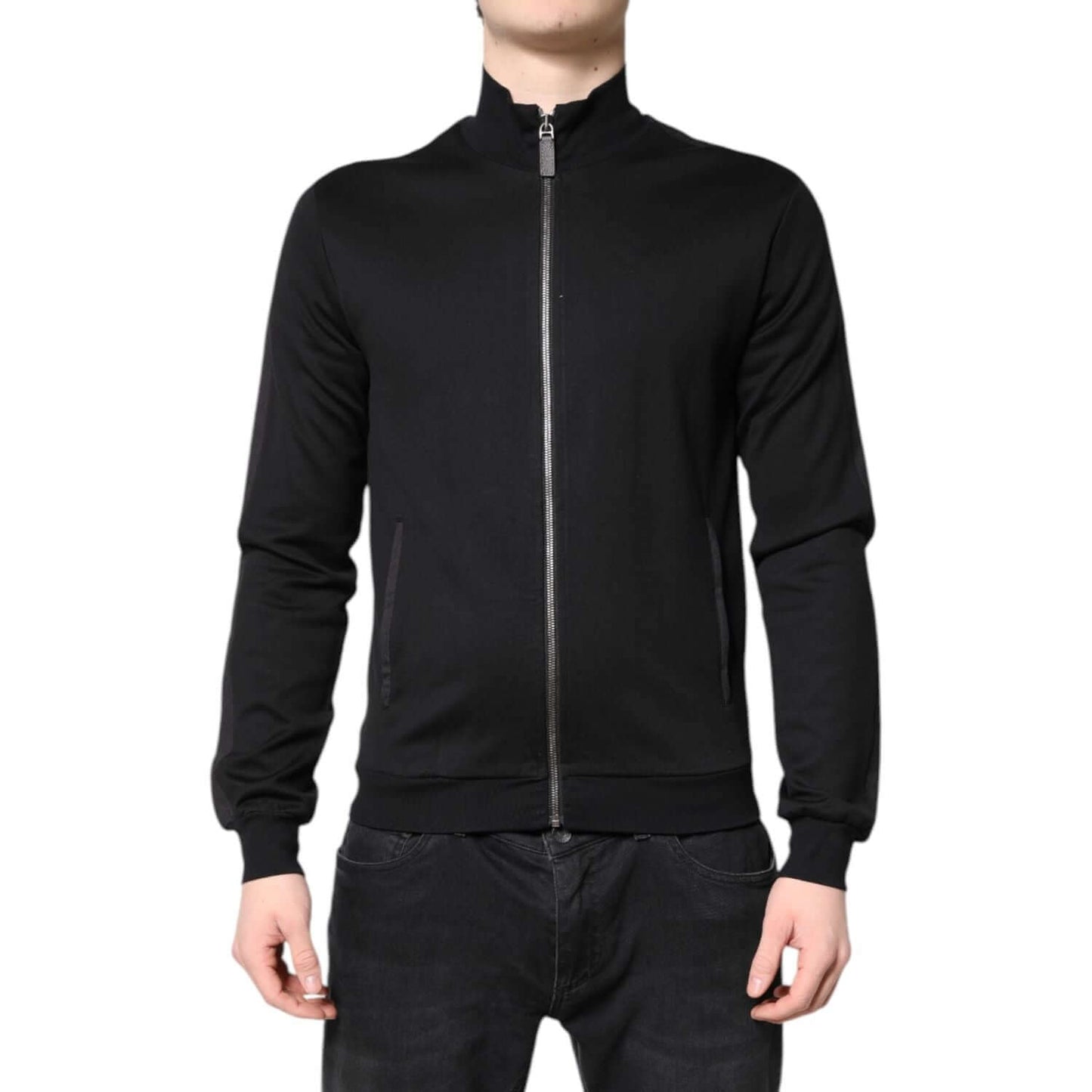 Dolce & Gabbana Black Cotton Logo Full Zip Men Bomber Jacket