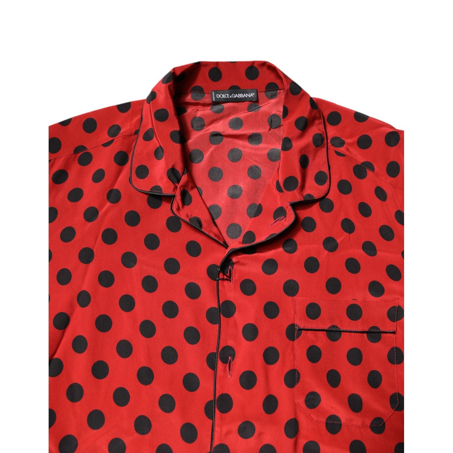 Dolce & Gabbana Red Polka Dot Silk Long Sleeve Shirt