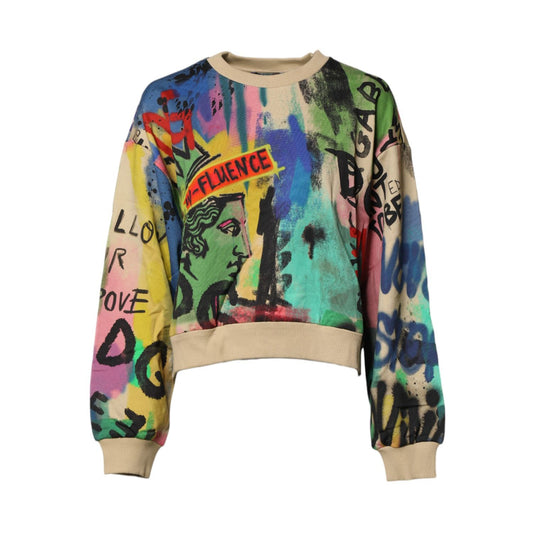 Dolce & Gabbana Multicolor Print Cotton Pullover Sweater