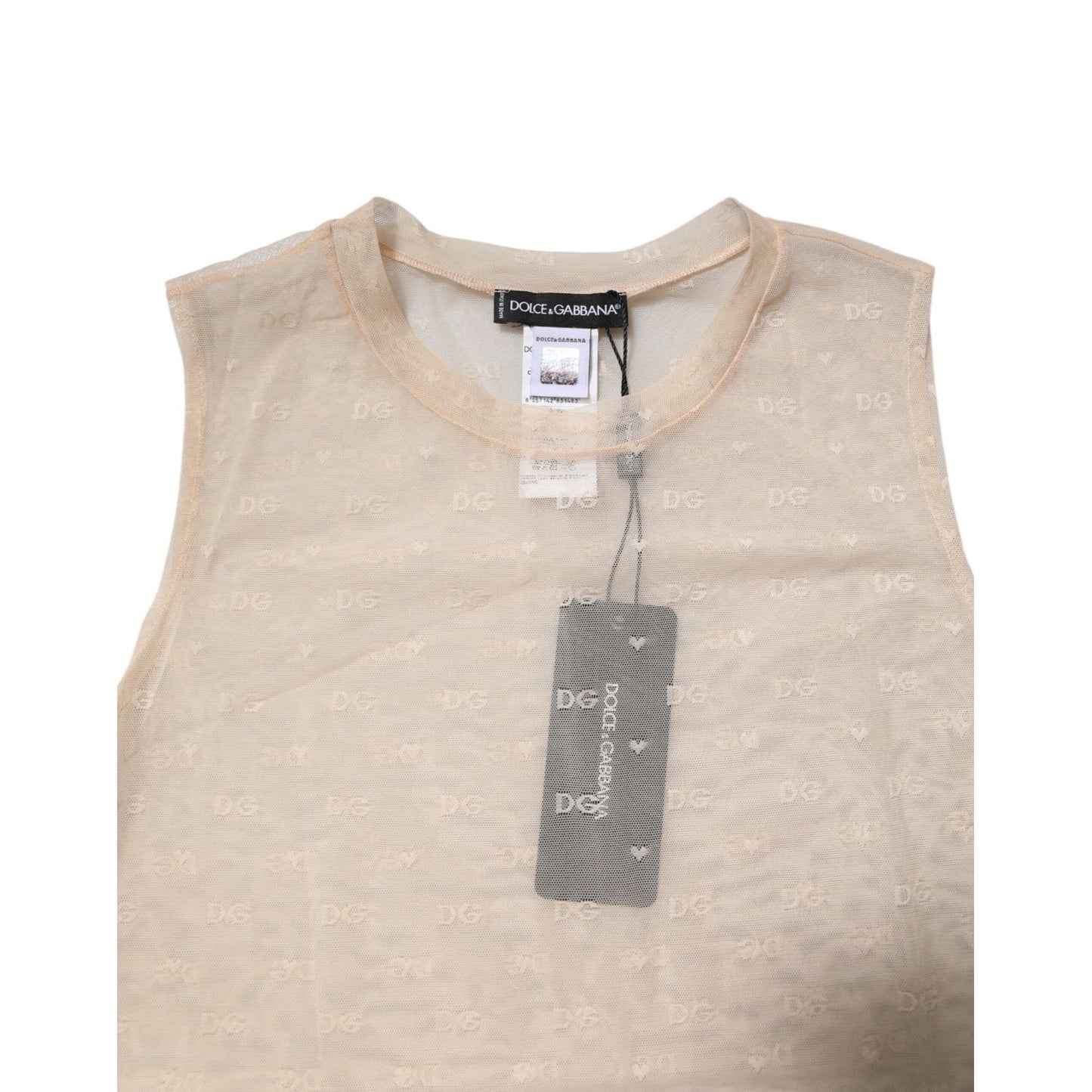 Dolce & Gabbana Ivory Nylon Logo See Through Sleeveless Tank Top