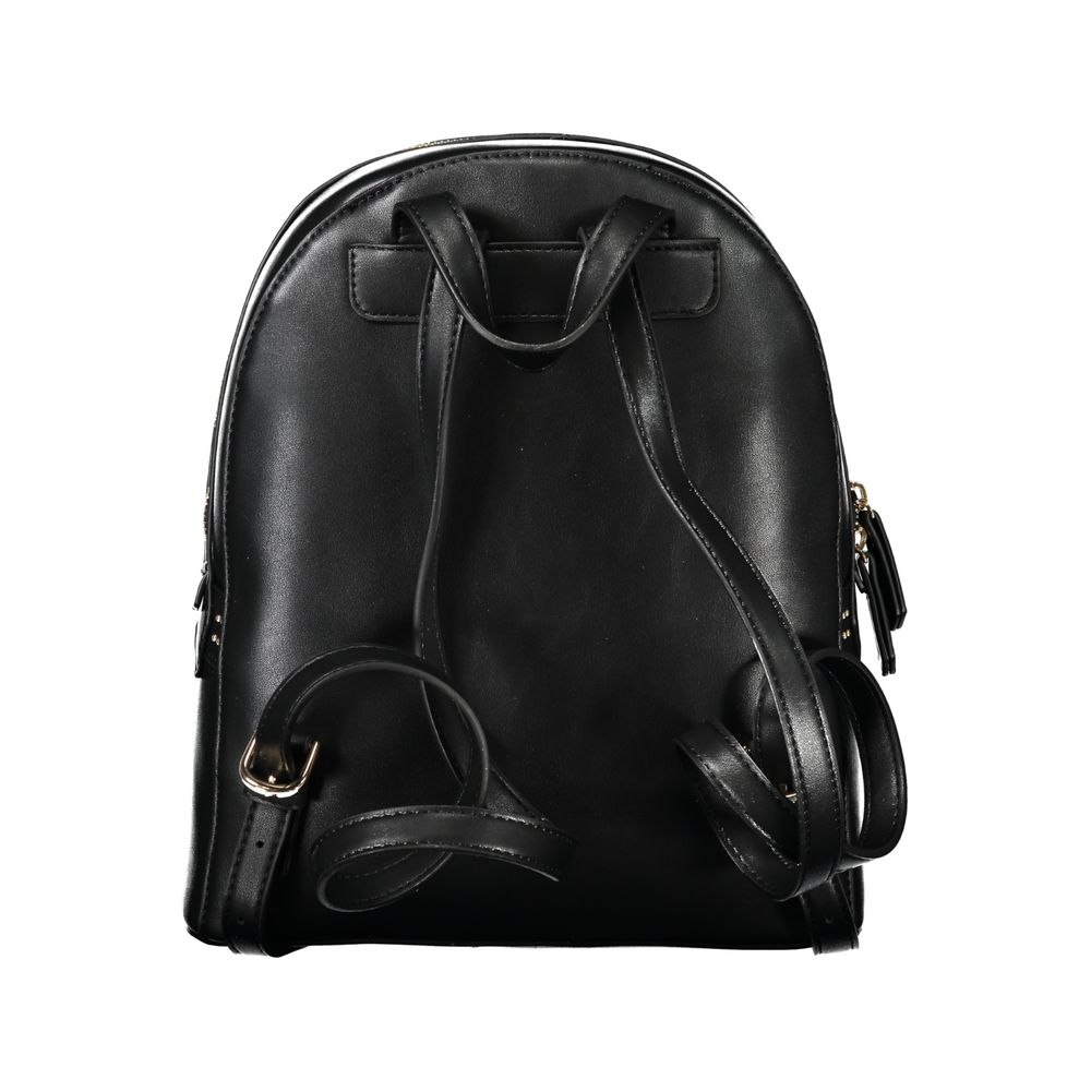 Back view of Mario Valentino Black Polyethylene Women Backpack showcasing sleek design with straps for urban elegance.