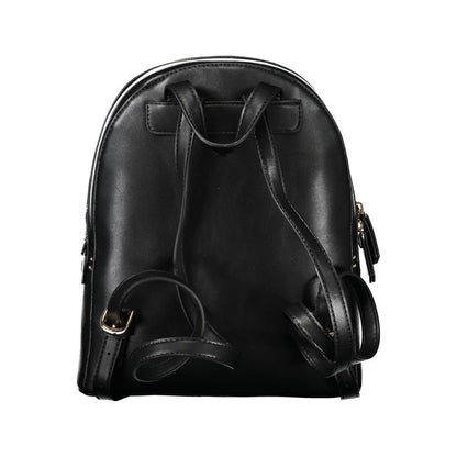 Back view of Mario Valentino Black Polyethylene Women Backpack showcasing sleek design with straps for urban elegance.