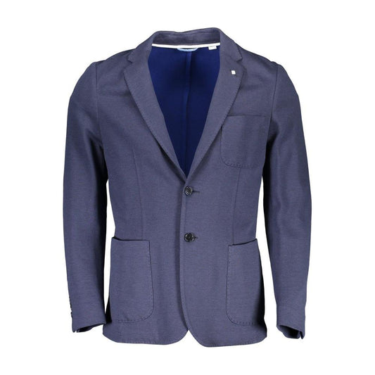 Gant Blue Cotton Men Jacket Gant Dark Slate Gray