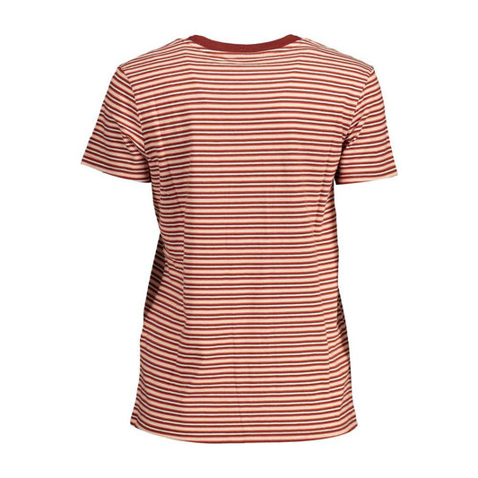 Back view of Levi's red striped cotton women's t-shirt with short sleeves and classic round neckline.