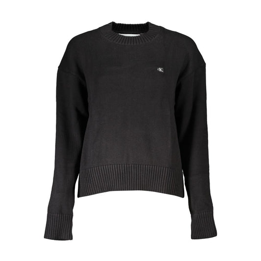 Calvin Klein black crew neck sweater for women, long sleeves, elegant design, 100% cotton, featuring subtle logo, perfect for modern wardrobes.