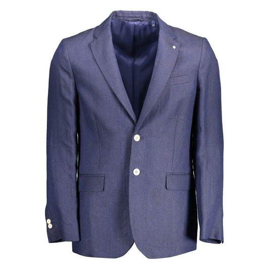 Gant Blue Linen Men Jacket Gant Dark Slate Blue