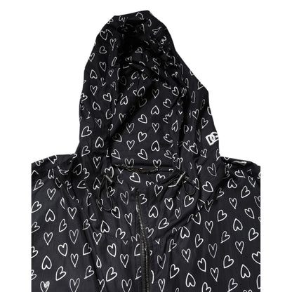 Dolce & Gabbana Black Heart Print Hooded Windbreaker Jacket
